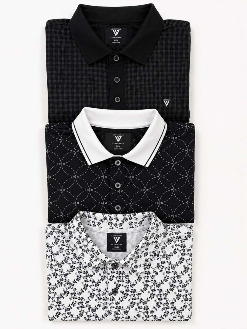 Levelwear Golf Shirt Bundle (3) – Men's Medium – Performance Polos